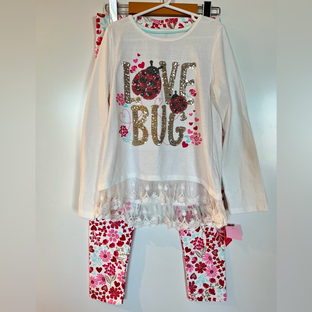 Isaac Mizrahi NWT Love Bug Long Sleeve Tee and Lined Leggings Spring Set L 10/12